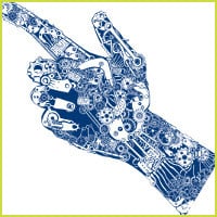 Scholarship pointing hand graphic